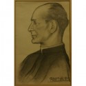 Portret księdza - rysunek ołówkiem i węglem