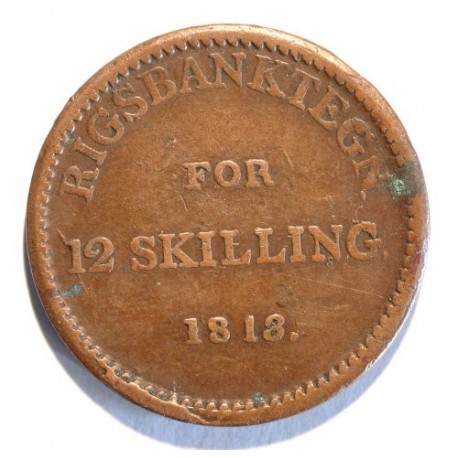 Dania 12 skilling 1813, żeton emitowany przez Rigsbank